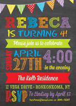 Rainbow Color Banners Chalkboard Birthday Invitations