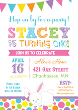 Easter Bunny Colorful Dots Birthday Invitations