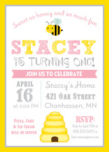Yellow Border Honey Bee Pink Birthday Invitations