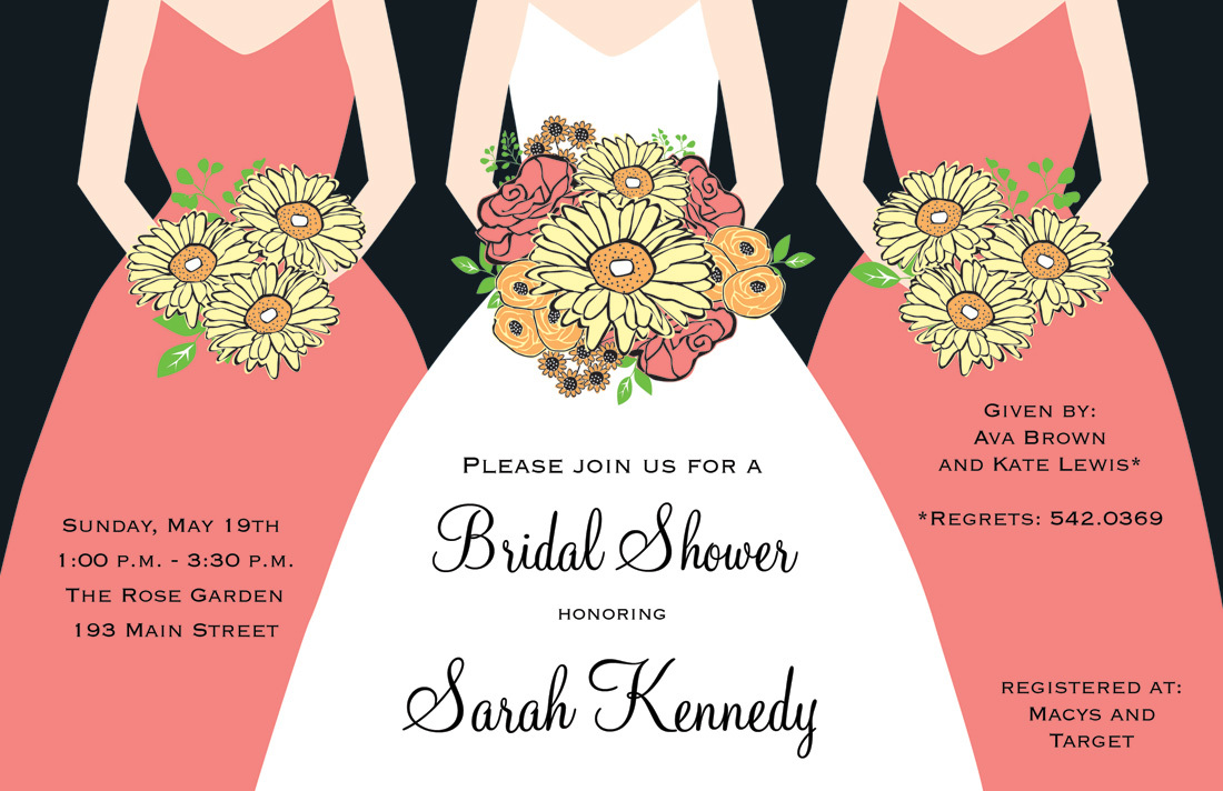 Modern Coral Bouquet Girls Bridal Shower Invitations