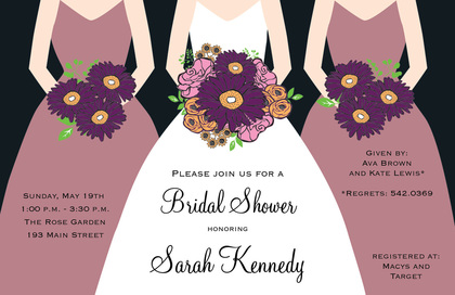 Modern Aqua Bouquet Girls Bridal Shower Invitations