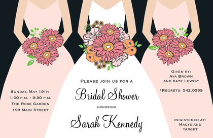 Modern Navy Bouquet Girls Bridal Shower Invitations