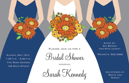 Modern Aqua Bouquet Girls Bridal Shower Invitations