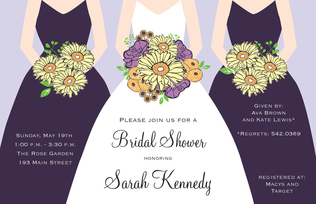 Modern Plum Bouquet Girls Bridal Shower Invitations