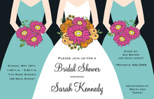 Modern Aqua Bouquet Girls Bridal Shower Invitations
