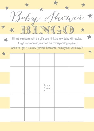 Blue Stripes Gold Glitter Baby Bingo Game Cards