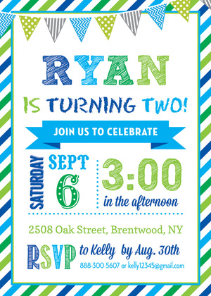 Colorful Stripes Border Banner Birthday Invitations