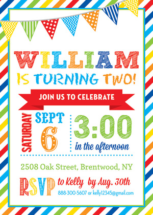 Primary Stripe Border Banners Birthday Invitations