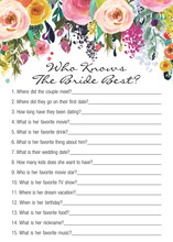 Watercolor Bouquet Black Who Knows Bride Best Game