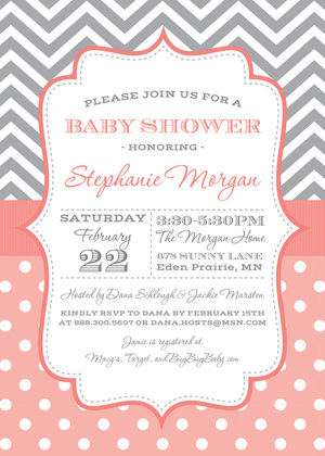 Grey Chevrons Yellow Polka Dots Invitation