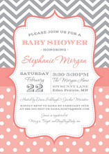 Grey Chevrons Coral Polka Dots Invitation