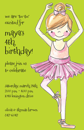 Pretty Ballerina Girl Aqua Invitations