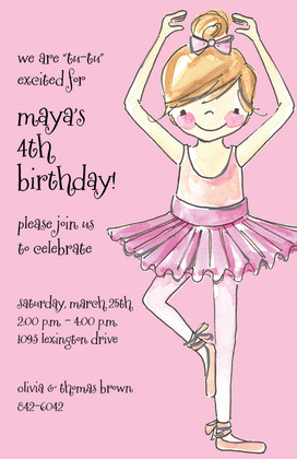 Pretty Ballerina Girl Yellow Invitations