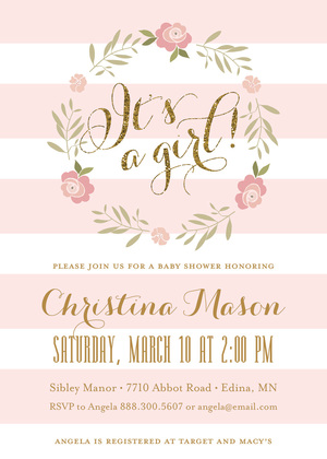 Rose Wreath Modern Baby Shower Invitations