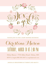 Pink Stripes Watercolor Flowers Shower Invitations