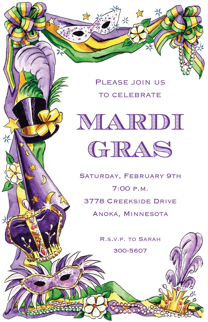 Mardi Gras Purple Mask Invitations