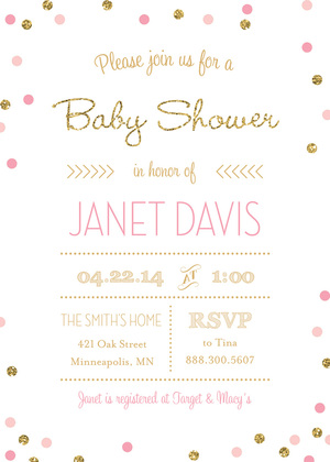 Gold Glitter Graphic Pink Dots Fill-in Invitations
