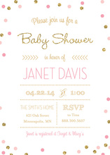 Gold Glitter Graphic Pink Dots Baby Shower Invitations