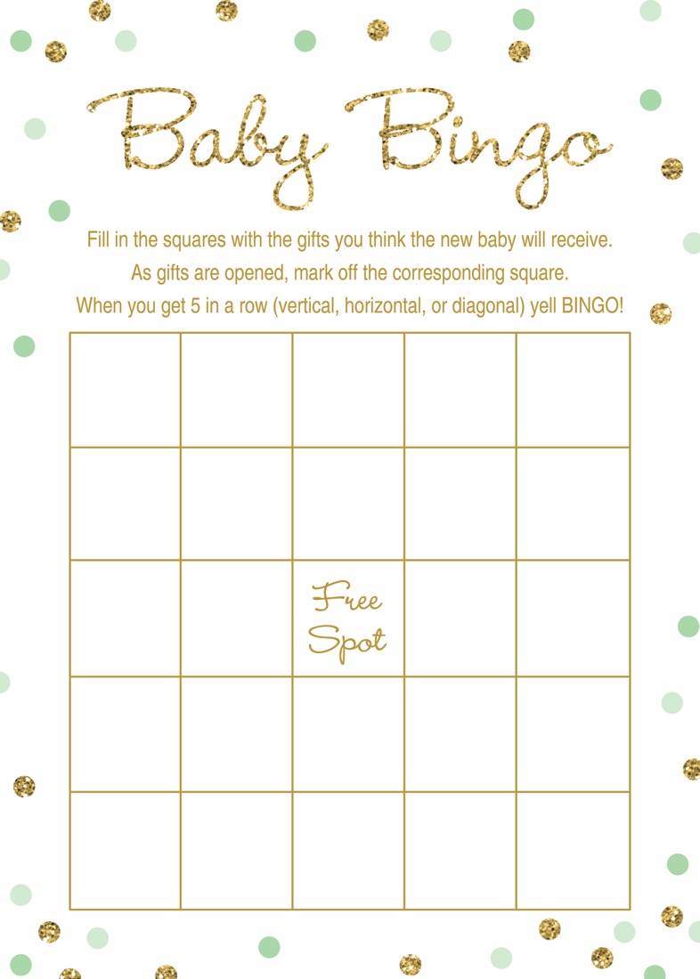Gold Glitter Graphic Mint Dots Baby Bingo