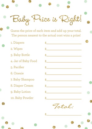 Gold Glitter Graphic Mint Dots Baby Predictions