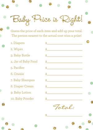 Gold Glitter Graphic Mint Dots Baby Bingo