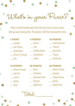 Gold Glitter Graphic Mint Dots Diaper Raffle Cards