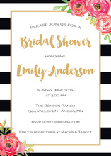 Black Stripes Watercolor Floral Bridal Shower Invites