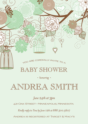 Pink Floral Branches Baby Shower Invitations