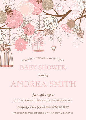 Mint Floral Branches Baby Shower Invitations