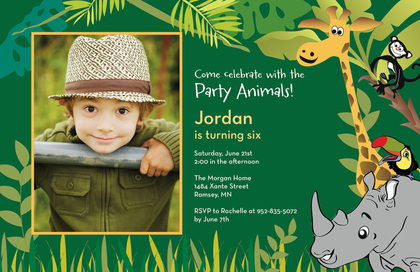 Jungle Friend Animals Brown Birthday Invitations