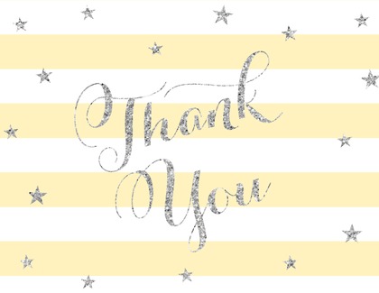 Pink Stripes Silver Glitter Thank You Cards
