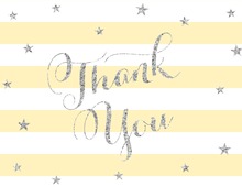 Yellow Stripes Silver Glitter Stars Thank You Cards