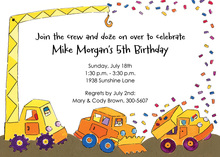 Construction Trucks Chalkboard Birthday Invitations