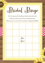 Sunflower Oilcloth Bridal Shower Bingo Game