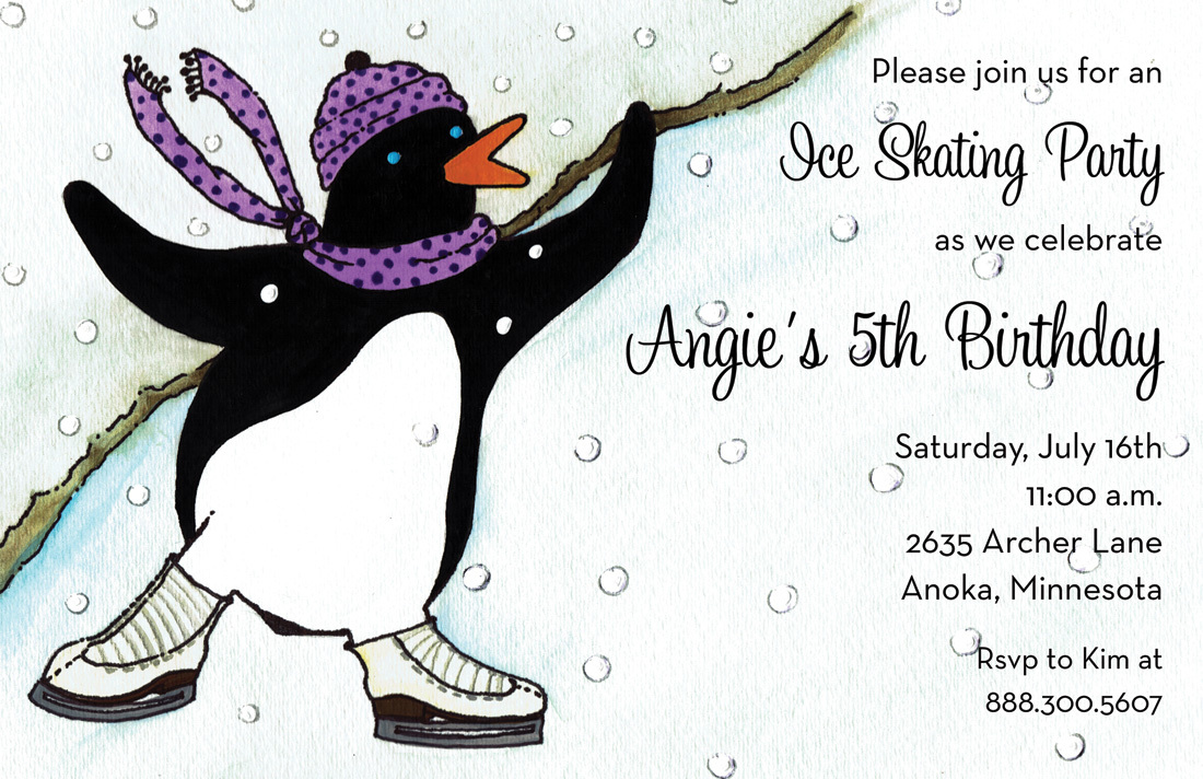 Ice Skating Penguin Girl Invitations