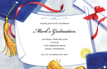 Navy Grad Caps Graduation Invitations
