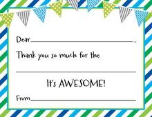 Blue Green Grey Stripes Kids Fill-In Thank You Cards
