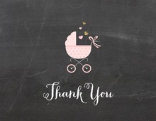 Pink Gray Polka Dot Baby Carriage Thank You Cards