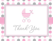 Pink Gray Polka Dot Baby Carriage Thank You Cards