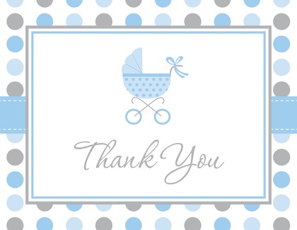 Pink Gray Polka Dot Baby Carriage Thank You Cards