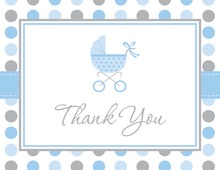 Pink Gray Polka Dot Baby Carriage Thank You Cards