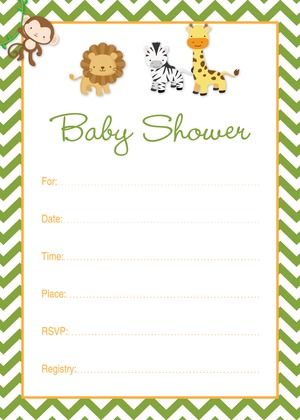 Green Chevron Safari Animals Baby Shower Invitations