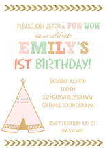 Tribal Girl Teepee Pow Wow Invitations