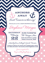 Hot Pink Nautical Baby Shower Fill-in Invitations