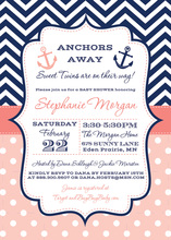 Coral Nautical Twin Anchor Baby Shower Invitations