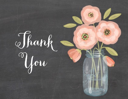 Pink Coral Flowers Mason Jar Wood Thank You Note Card