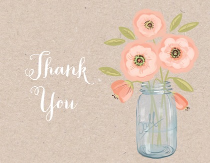 Pink Coral Flowers Mason Jar Chalkboard Thank You Note Card