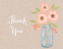 Pink Coral Flowers Mason Jar Kraft Thank You Note Card