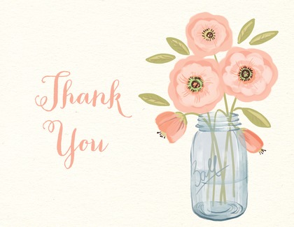 Pink Coral Flowers Mason Jar Chalkboard Thank You Note Card