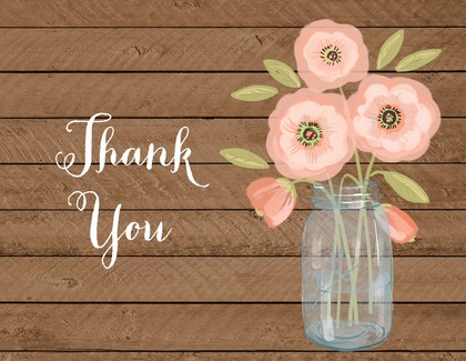 Pink Coral Flowers Mason Jar Kraft Thank You Note Card